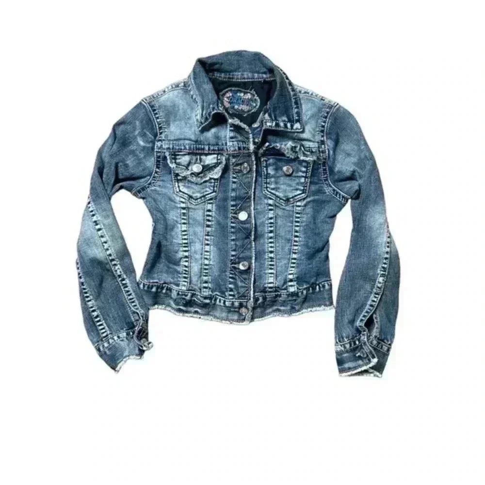 Grace in LA Girls Denim Jacket Size S Small | Embroidered Embellished Western